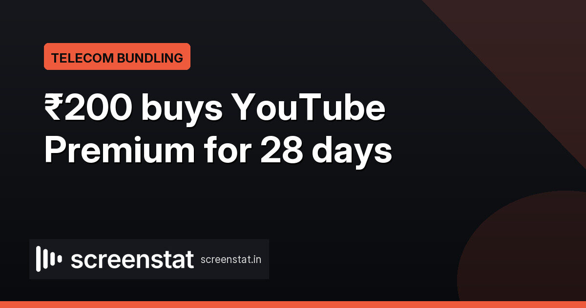 Airtel’s ₹200 Top-Up Adds YouTube Premium for 28 Days